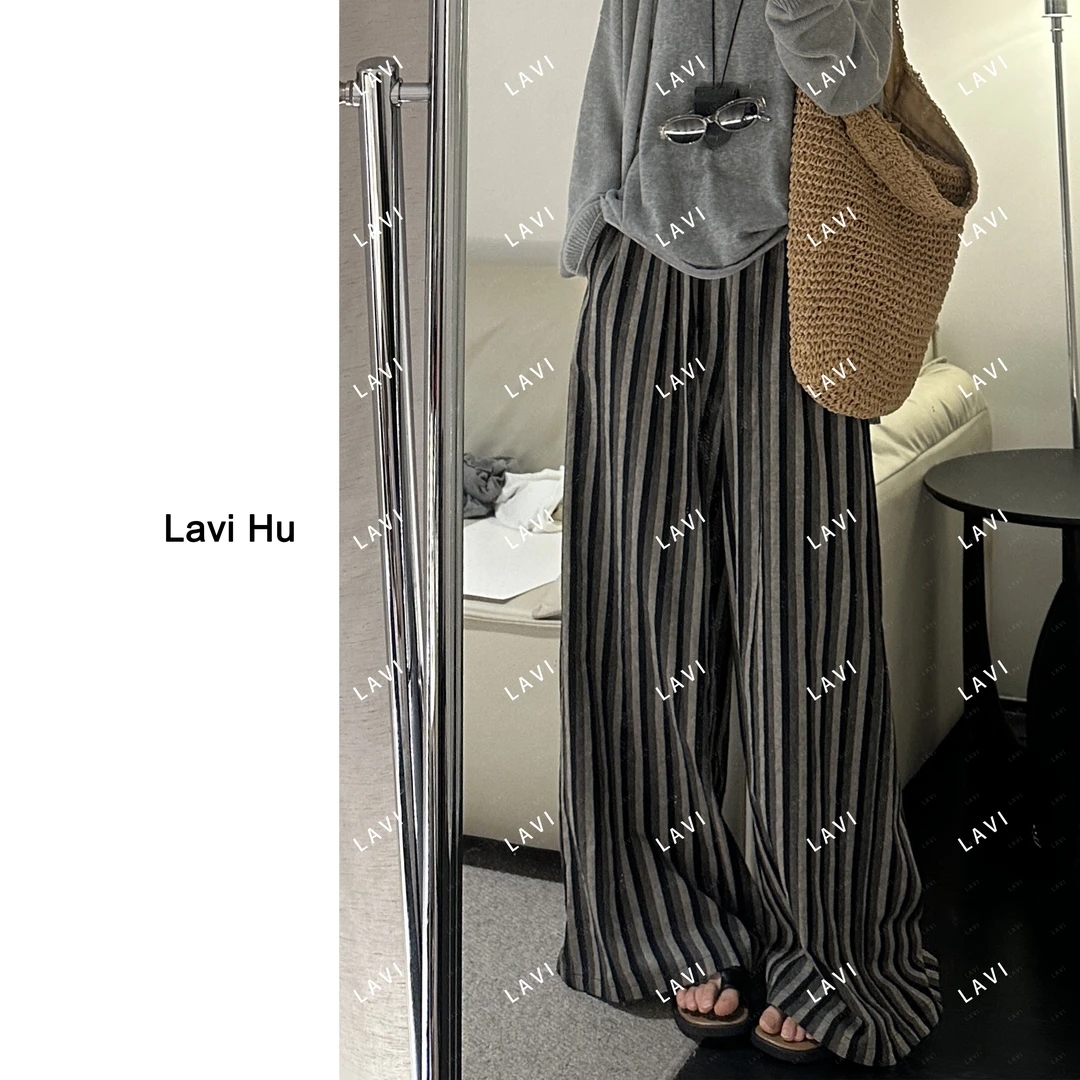 复古条纹 休闲直筒复古宽松条纹纯棉长裤80032