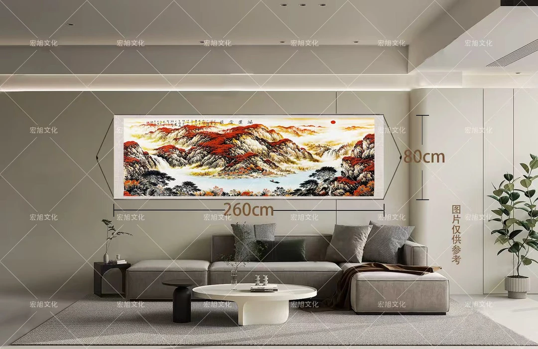 《鸿运当头》国画260cm*80cm客厅沙发背景墙装饰画办公室挂画