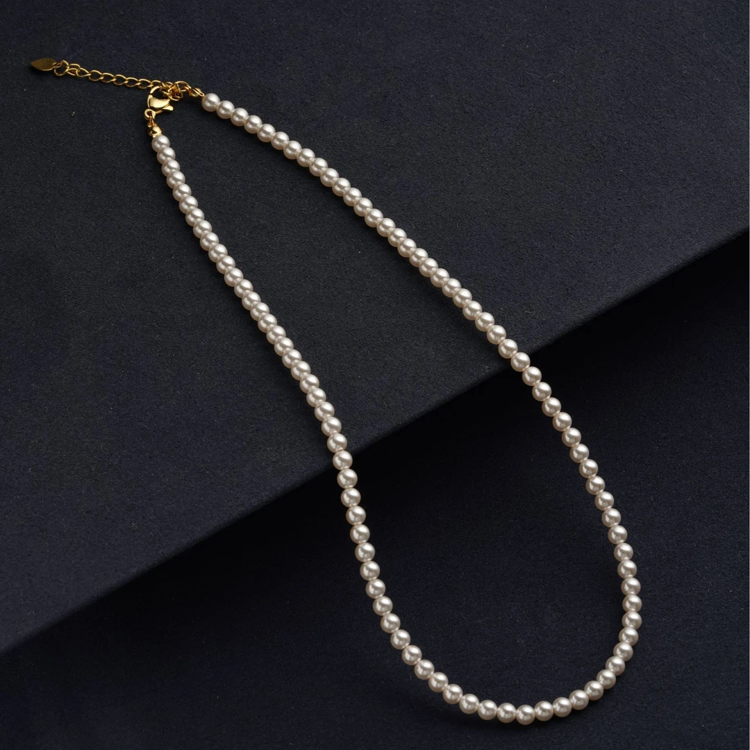 铜合金仿珍珠项链 4mm冷白光极强光小米珠项链可调节气质经典百搭