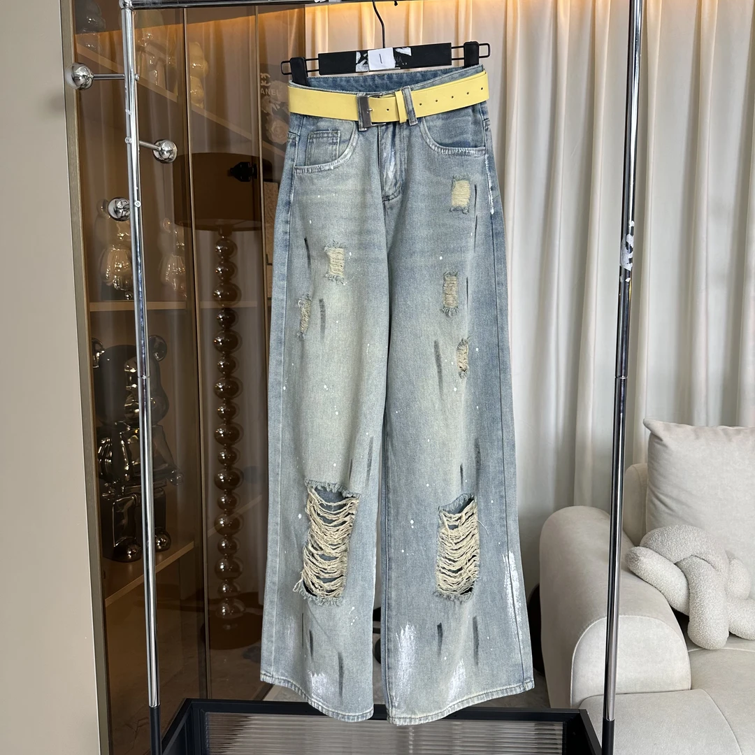 【RRSIFU蓉蓉专属】XS2044美式复古涂鸦破洞牛仔裤