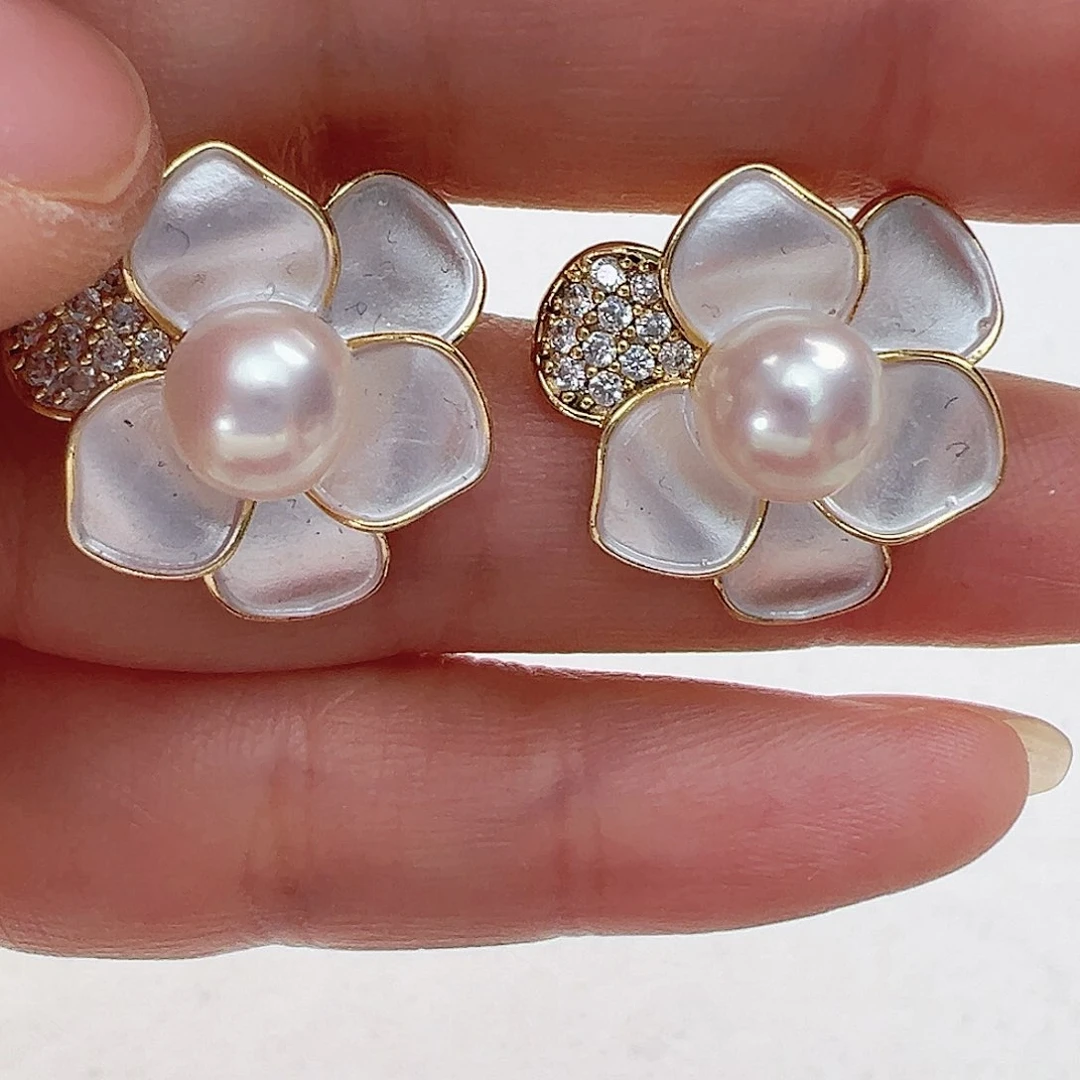 淡水珍珠耳饰未镶嵌珐琅彩