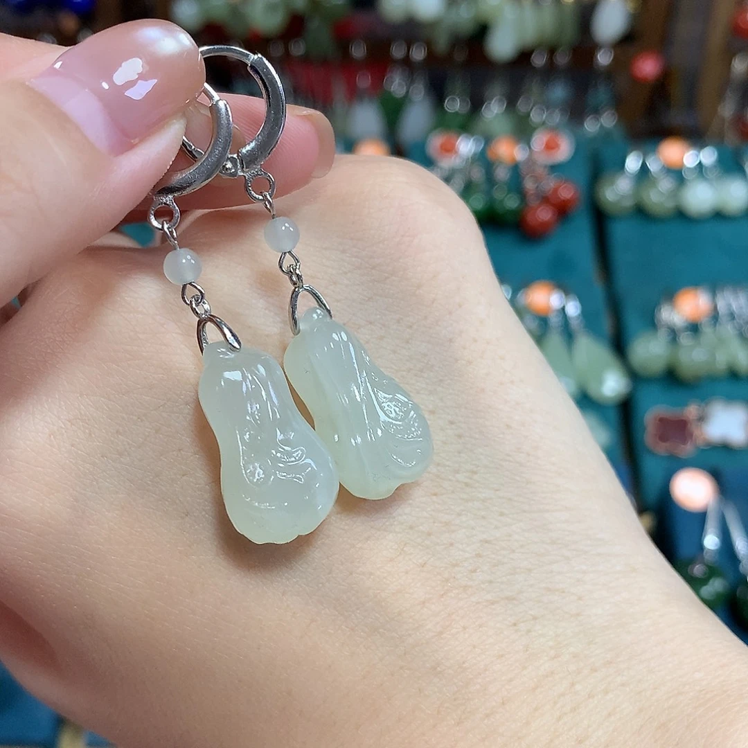 和田玉银S925镶嵌耳饰卡21.5左右