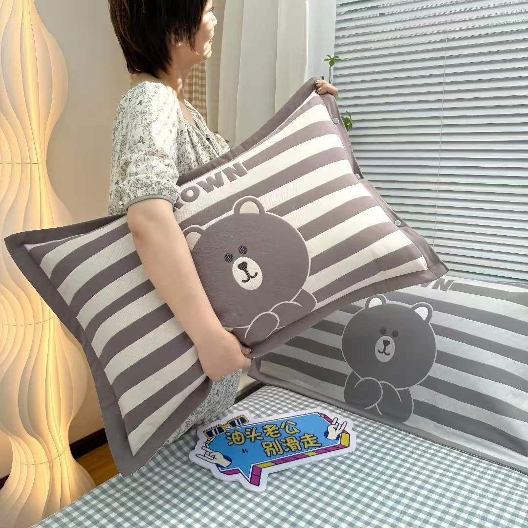 100%纯棉按扣式纱布枕套家用/加厚学生成人透气吸汗枕头枕头套