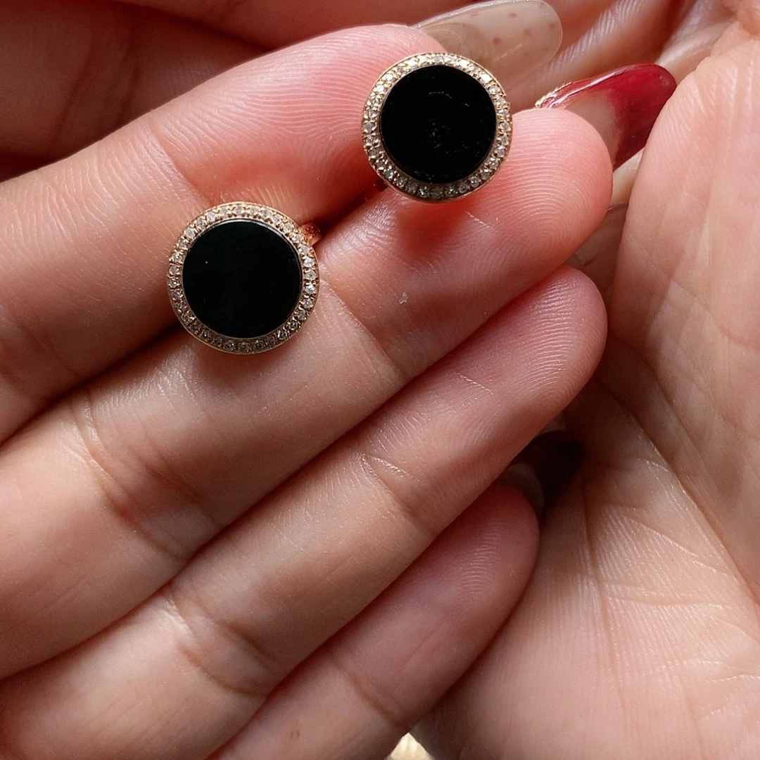 翡翠耳饰18K金镶嵌墨翠