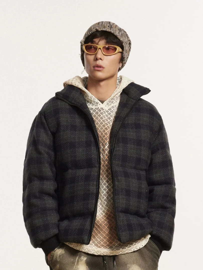 美式复古格纹加厚立领面包服冬季新款男女棉服 MY149