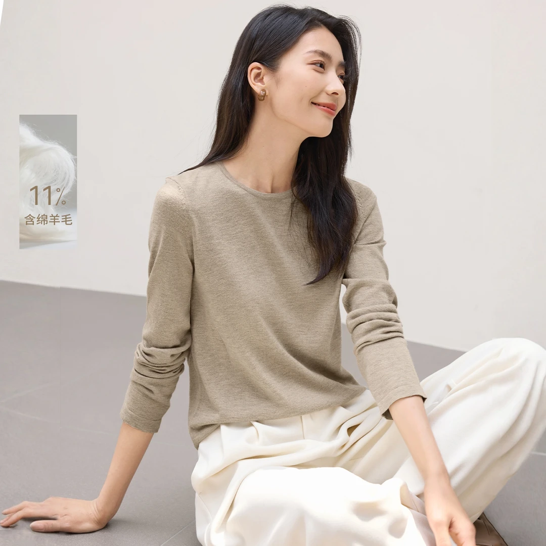IHIMI/海谧【含羊毛绒打底针织衫】2025秋季新款亲肤打底针织衫0371