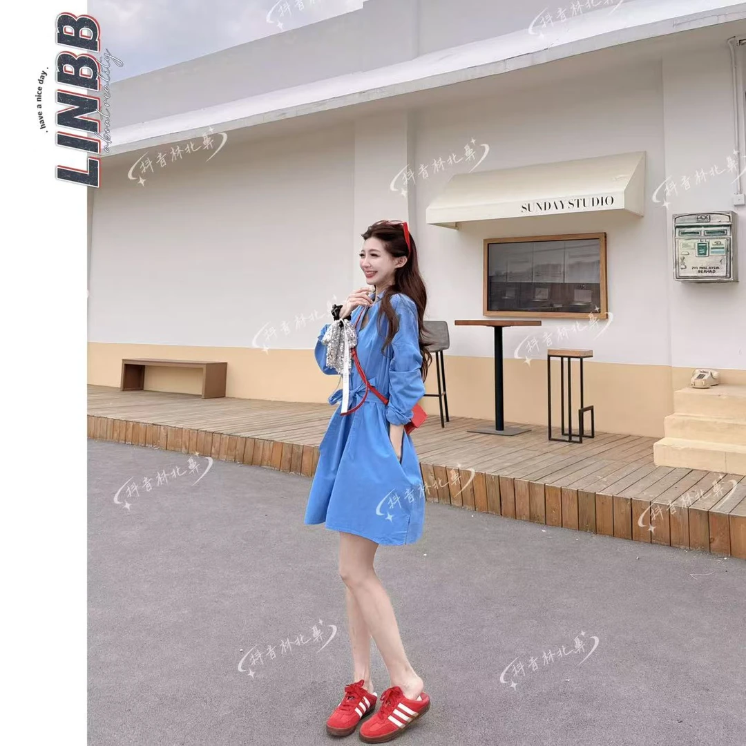 林北鼻-【新沙洞】  韩单东大门欧若风显瘦休闲衬衫裙