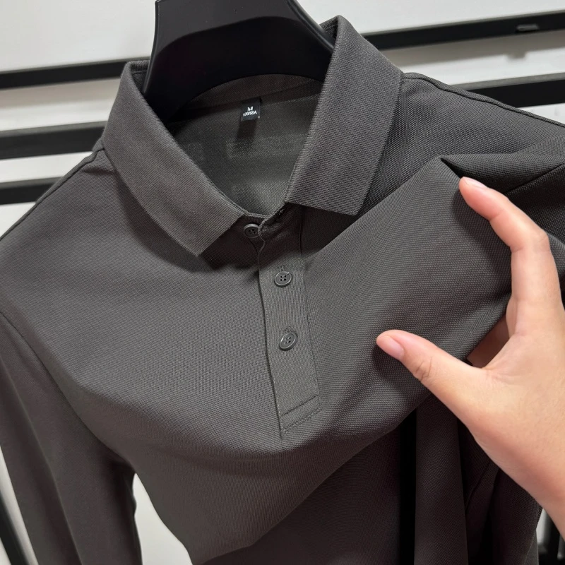 CATIA SELI2025秋季纯色丝光棉薄款长袖男士商务翻领修身POLO衫