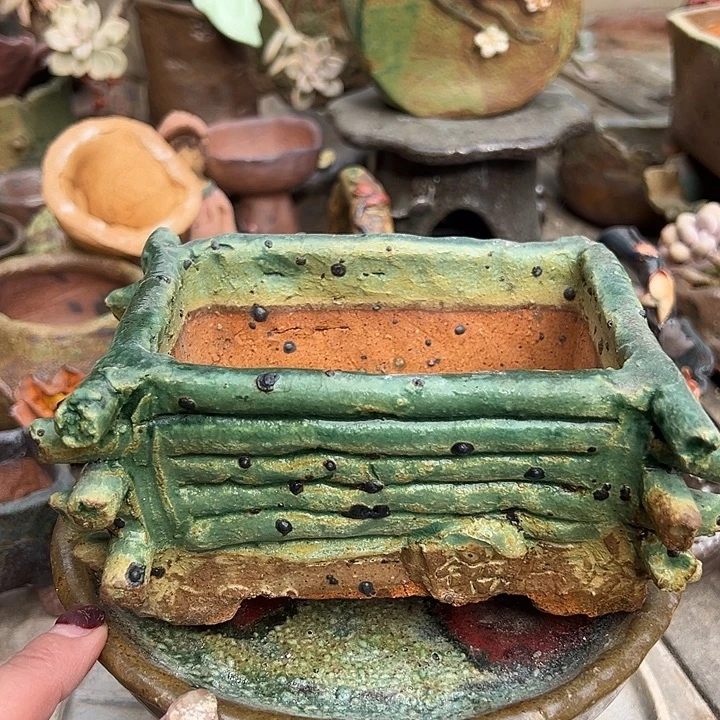 高温手工粗陶花盆