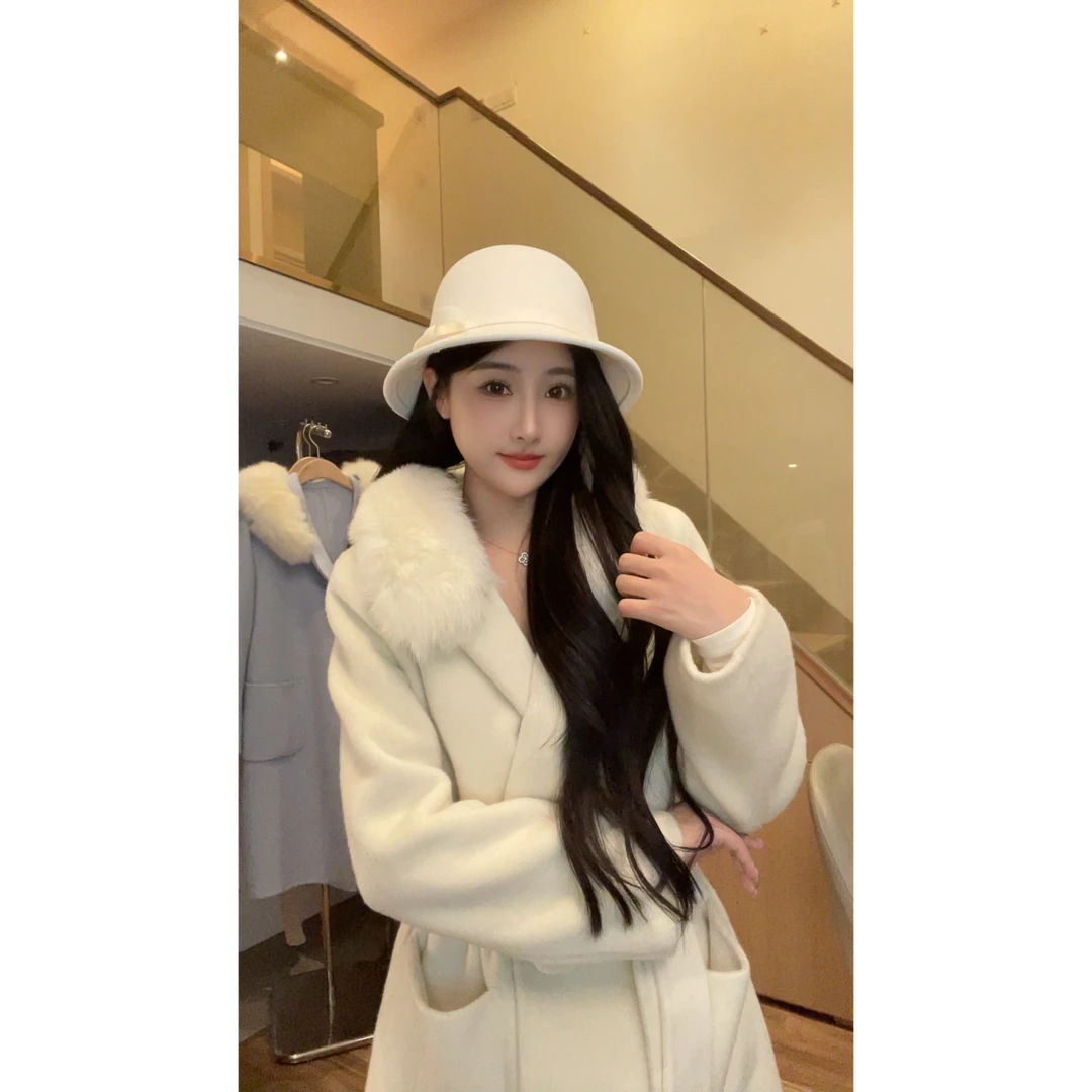 双面通勤韩版中长款气质直筒型网红秋冬连帽毛呢外套女