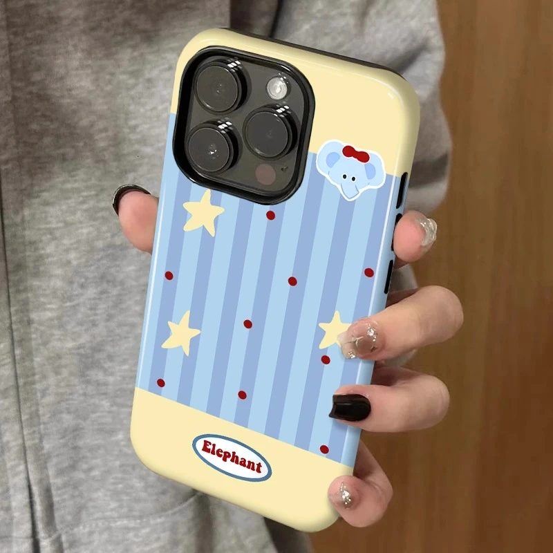 星星条纹小象适用苹果16手机壳华为vivo小米15高级oppo菲林二合一