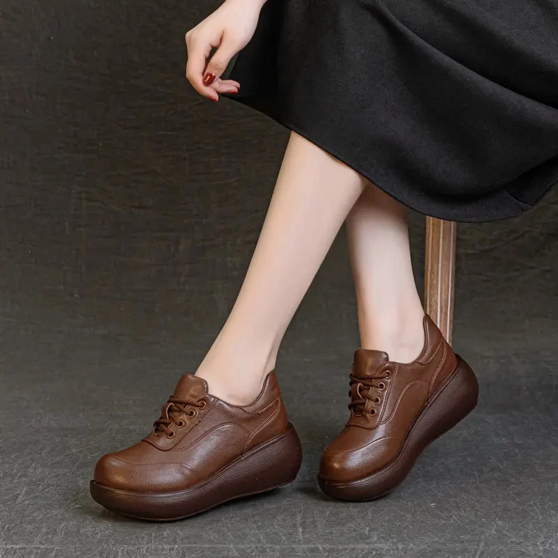 流光风秋季新款厚底小皮鞋乐福妈妈鞋软底舒适单鞋中老年防滑2059