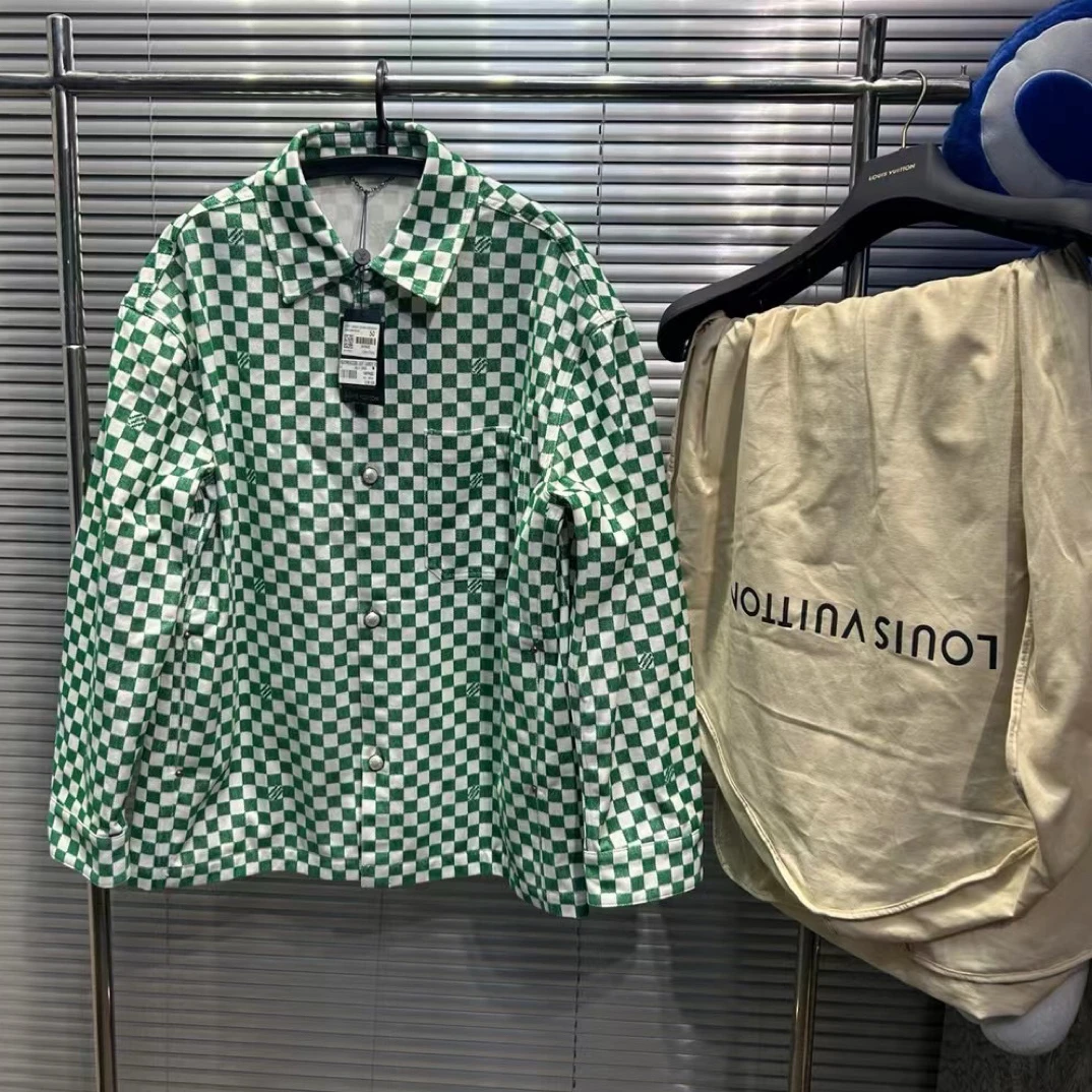未使用 LouisVuitton/路易威登 x 菲董棋盘格珍珠扣衬衫外套/50码