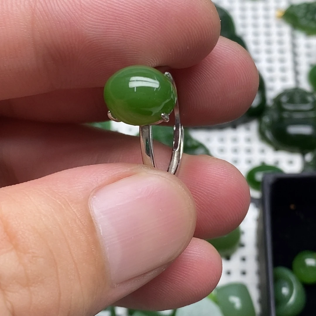 和田玉（碧玉）戒指银S925镶嵌