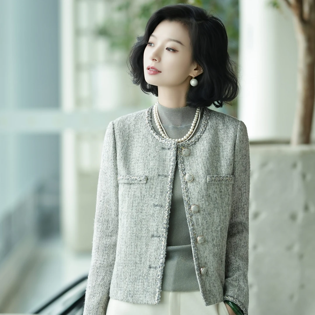 西子/【银灰小香】高级重工羊毛小香风银灰色外套/WTTJ399