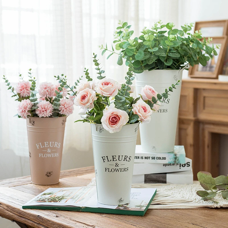 美式复古干花桶铁艺醒花桶花店醒花插花深水插花器铁皮醒花插花桶