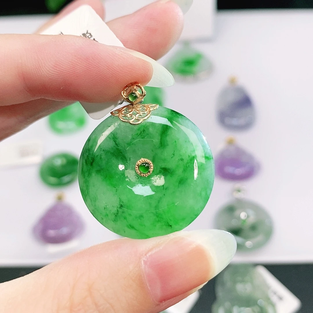 吊坠(不含链)18K金镶嵌翡翠