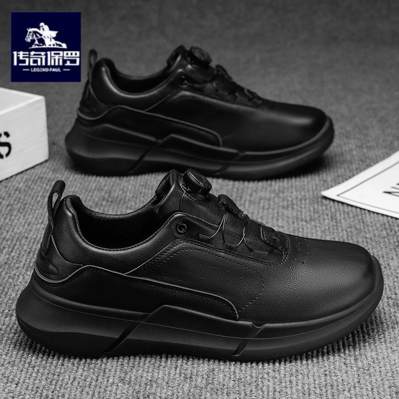 传奇保罗正版德比鞋男英伦风厚底圆头大头鞋黑色工装鞋休闲皮鞋