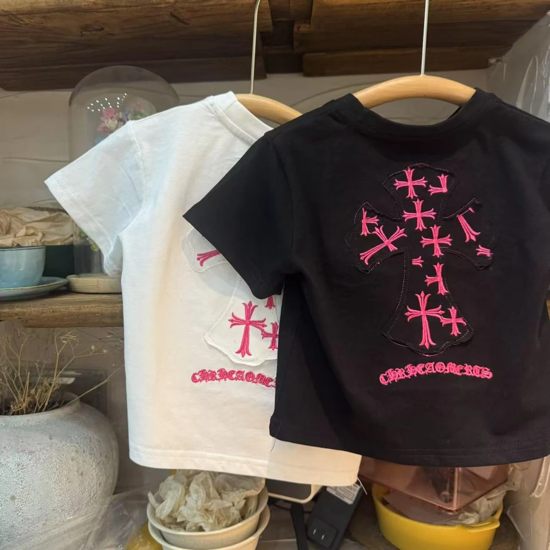 2025男童潮牌重工刺绣上衣宝宝棉T恤圆领衫短袖