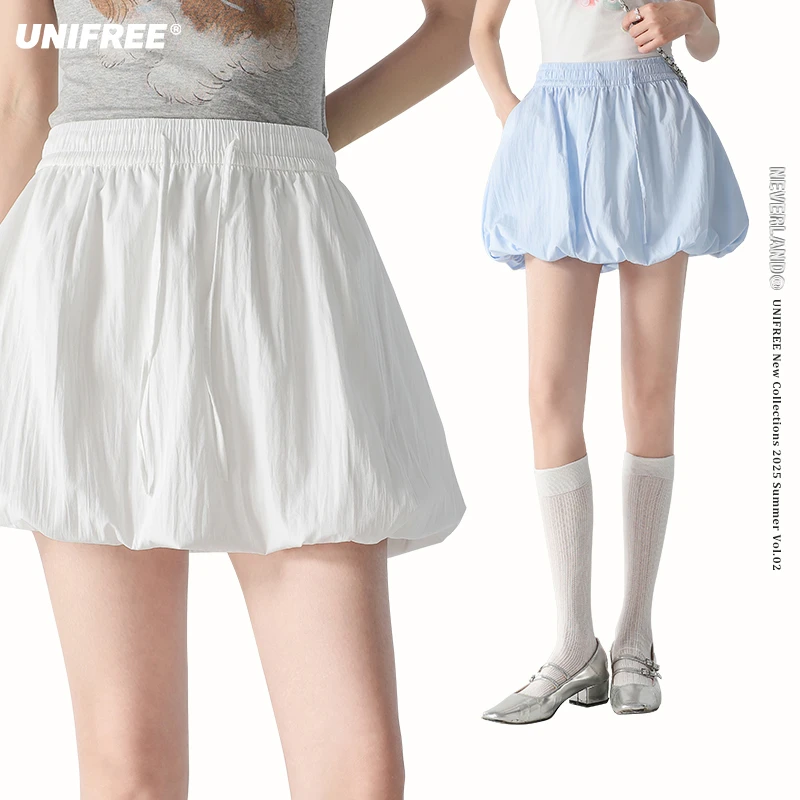 unifree【25年夏】云朵花苞半身裙女高腰显瘦小个子A字版蓬蓬短裙