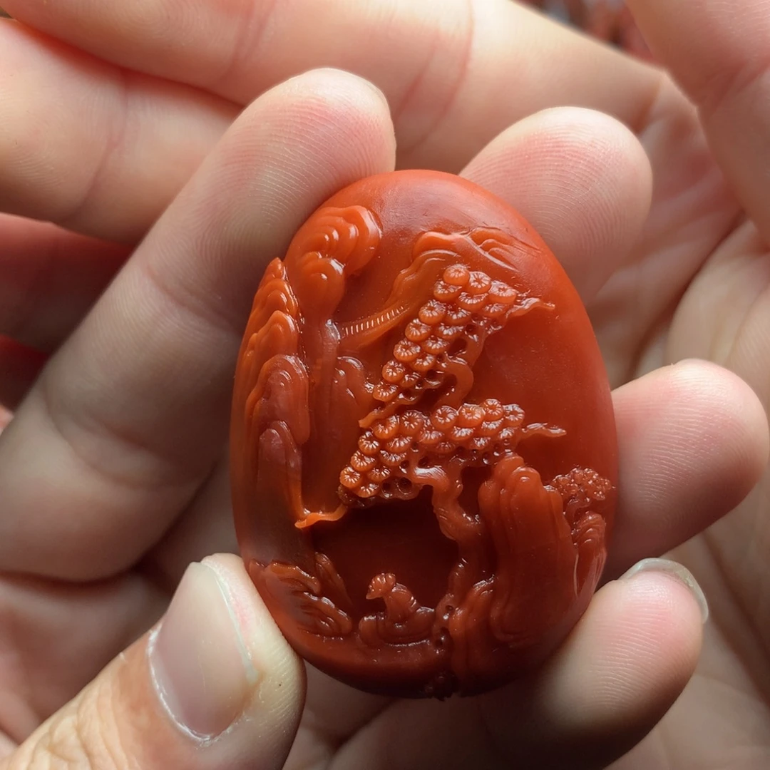 南红玛瑙未镶嵌1锦红山水吊坠