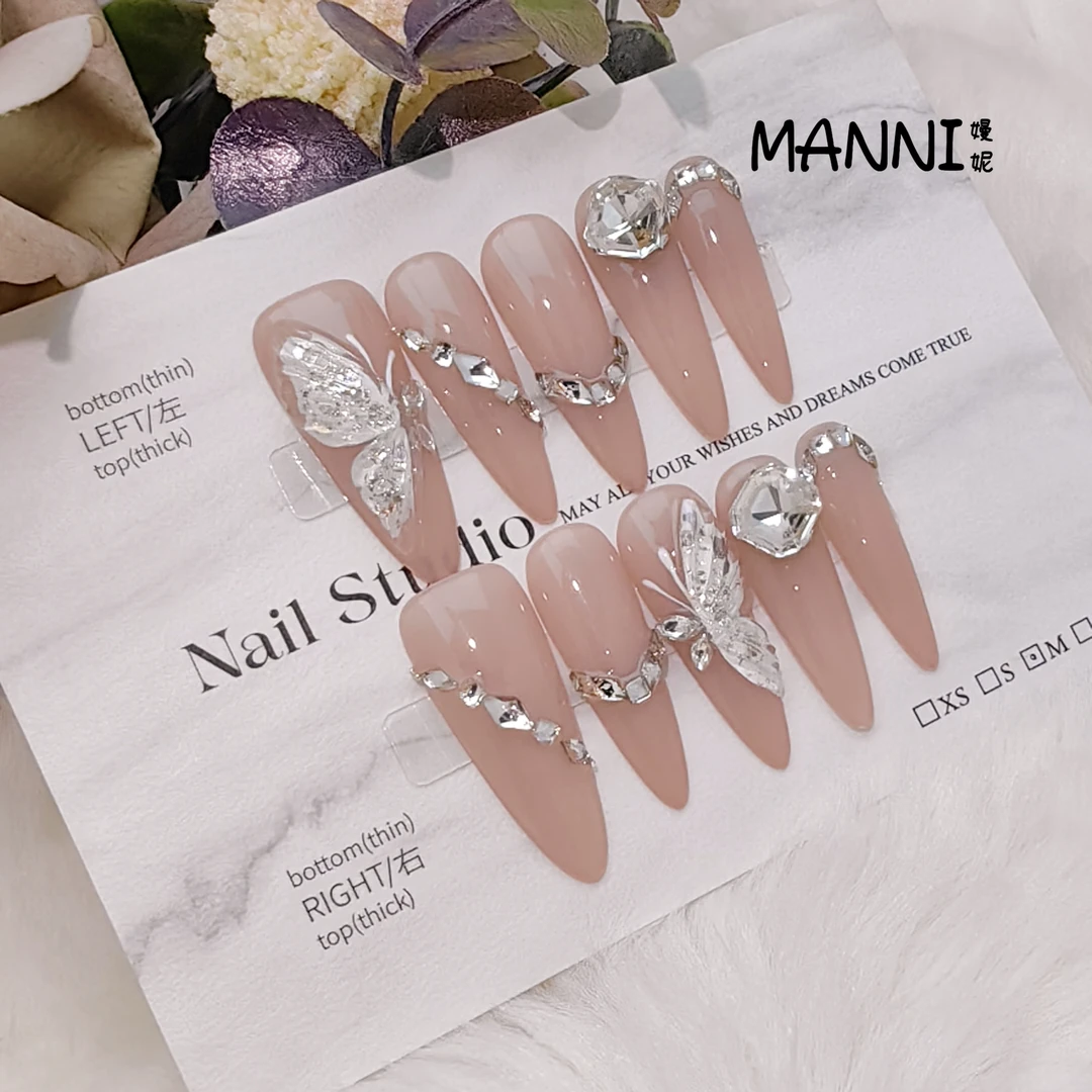 MANNI[蝴蝶效应]裸色穿戴甲甘露寺甄嬛中长款2025新款高级感辣妹