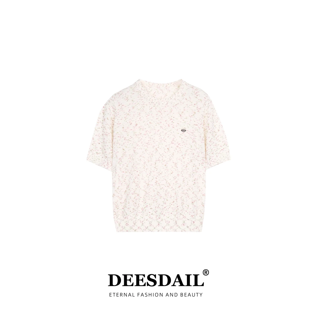 DEESDAIL设计师短袖花粉色上衣气质显瘦百搭t恤女2025新款Y304