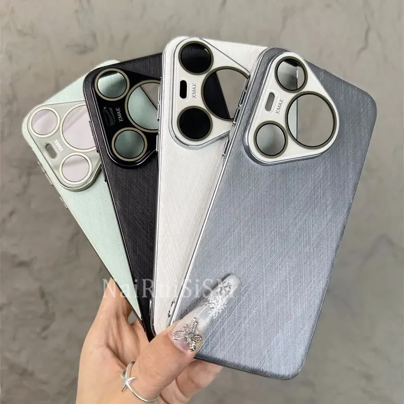 适用华为pura70手机壳新款金丝银锦皮纹电镀边防摔70pro全包磨砂