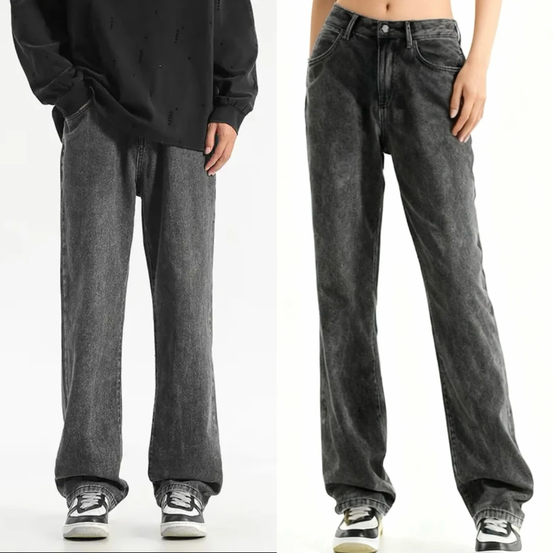 【3TK牛仔】男女同款直筒皮带款牛仔裤复古美式高街宽松时尚百搭