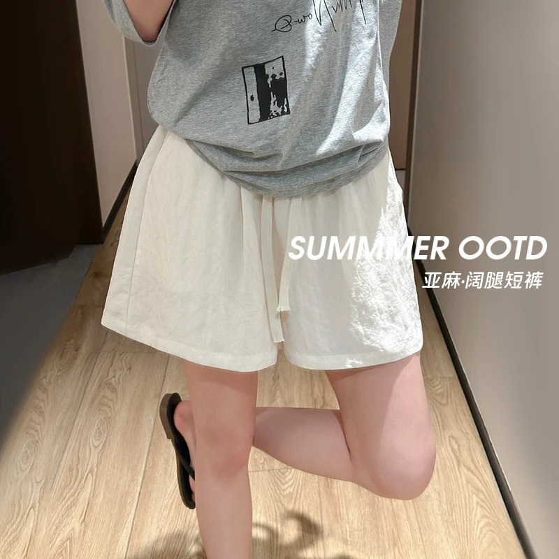 【姿姐】冰丝运动短裤女2025年夏季薄款高腰宽松显瘦亚麻五分裤