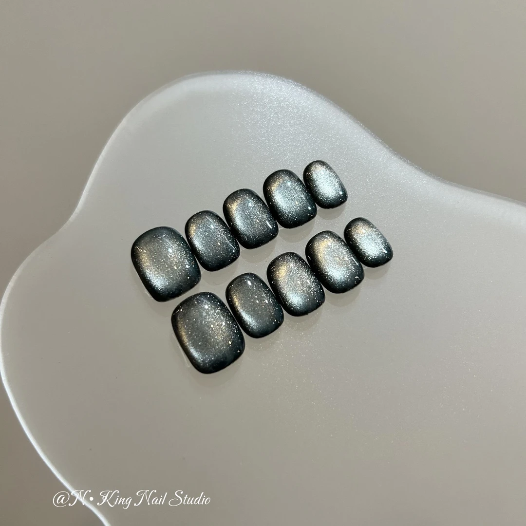 【黑色秘境】气质爆闪猫眼美甲方形高级感穿戴甲秋冬贴片美甲片款式