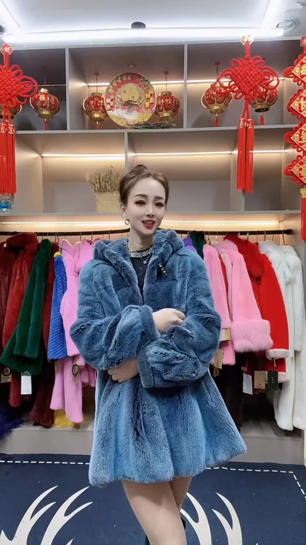 2025新款海宁貂皮大衣女整貂中长款连帽进口水貂皮皮草外套天鹅绒