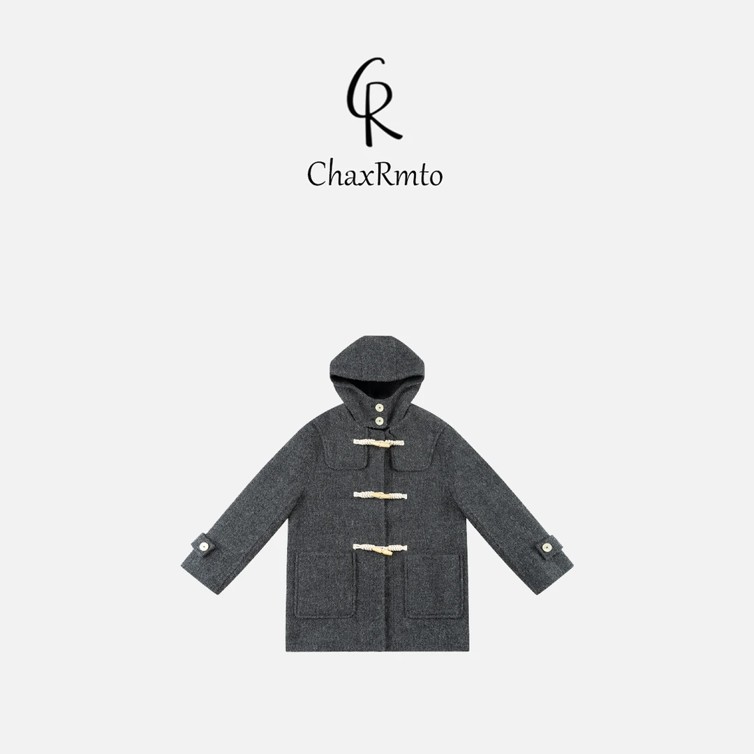 ChaxRmto 绵羊毛马海毛混纺早春牛角扣连帽外套 斯斯CC2D2657