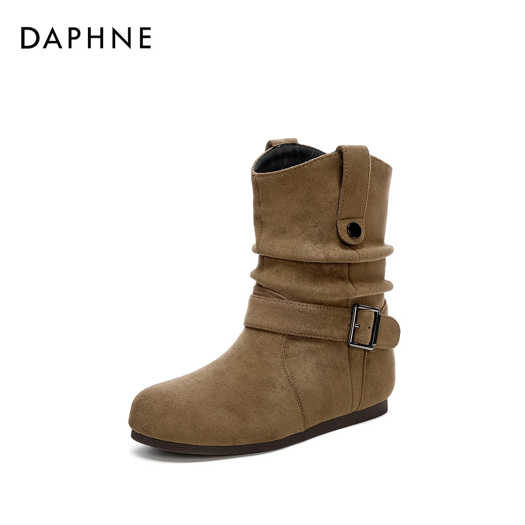 Daphne/达芙妮小个子内增高堆堆靴女百搭配裙子瘦瘦靴时尚小短靴