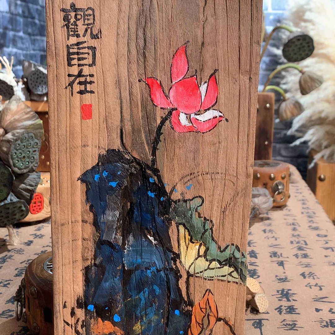 侘寂风老门板丙烯画