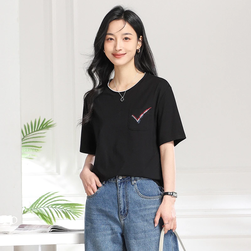 梦燕夏季女款运动时尚舒适休闲T恤宽松百搭圆领上衣短袖BC01B5506