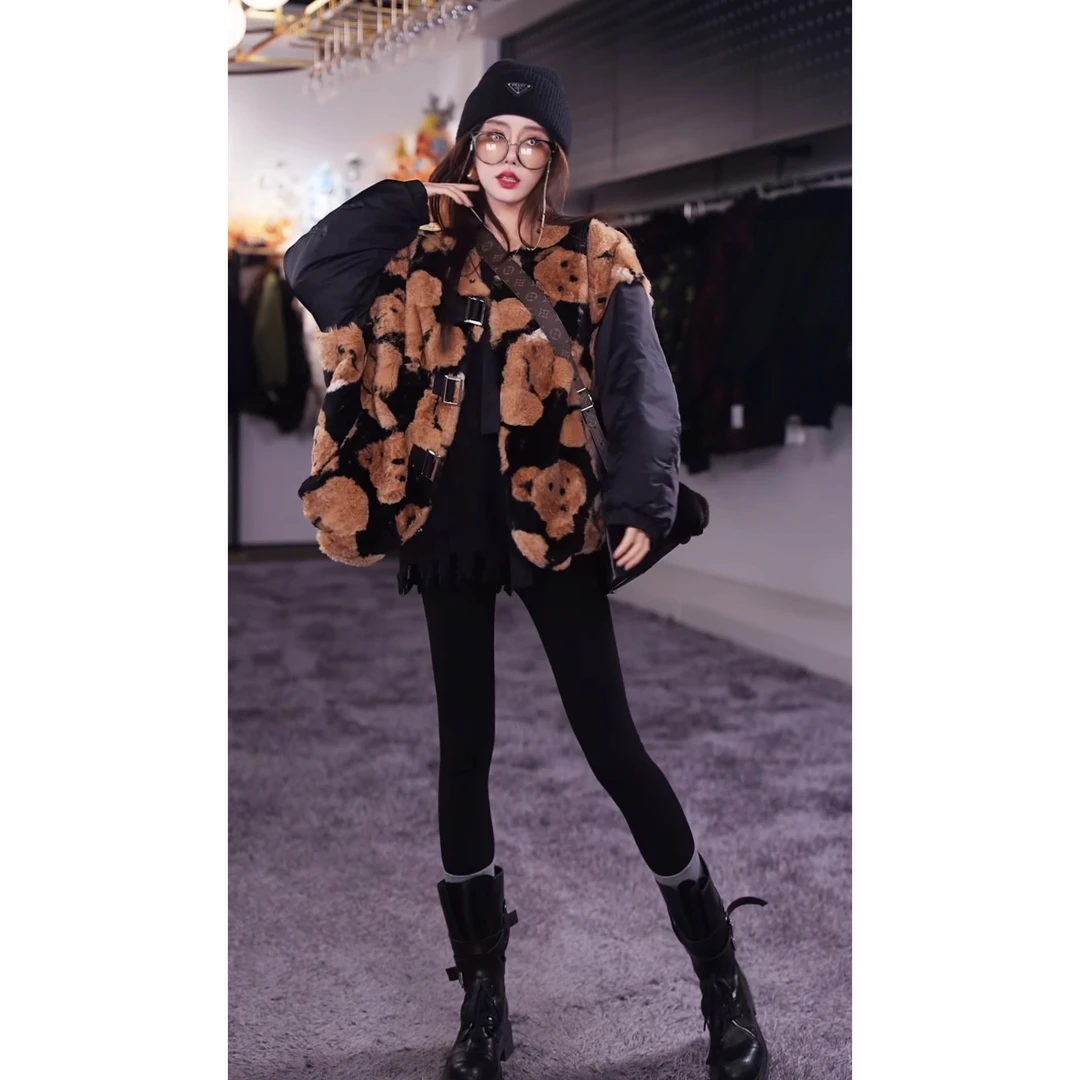 【Yongjia 】（双面穿） 设计师鹅绒服配獭兔外套77217