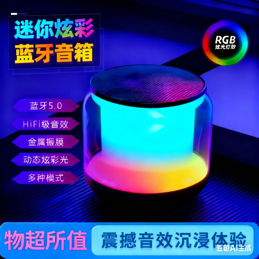 蓝牙音箱低音炮小型高颜值RGB氛围灯迷你音箱炫彩炫酷震动音响