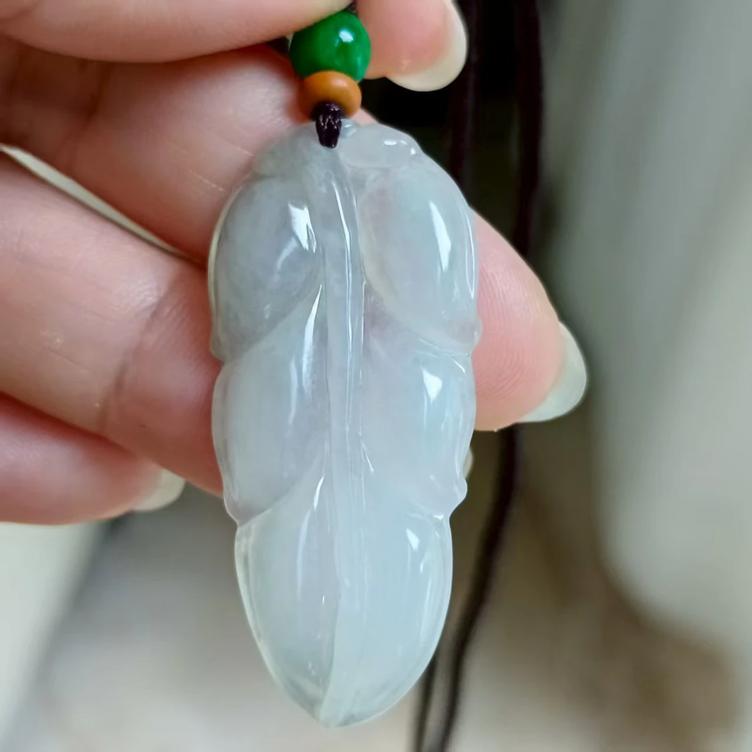 A5007天然缅甸A货翡翠吊坠冰糯种冰润透亮树叶玉坠玉挂件女生饰品