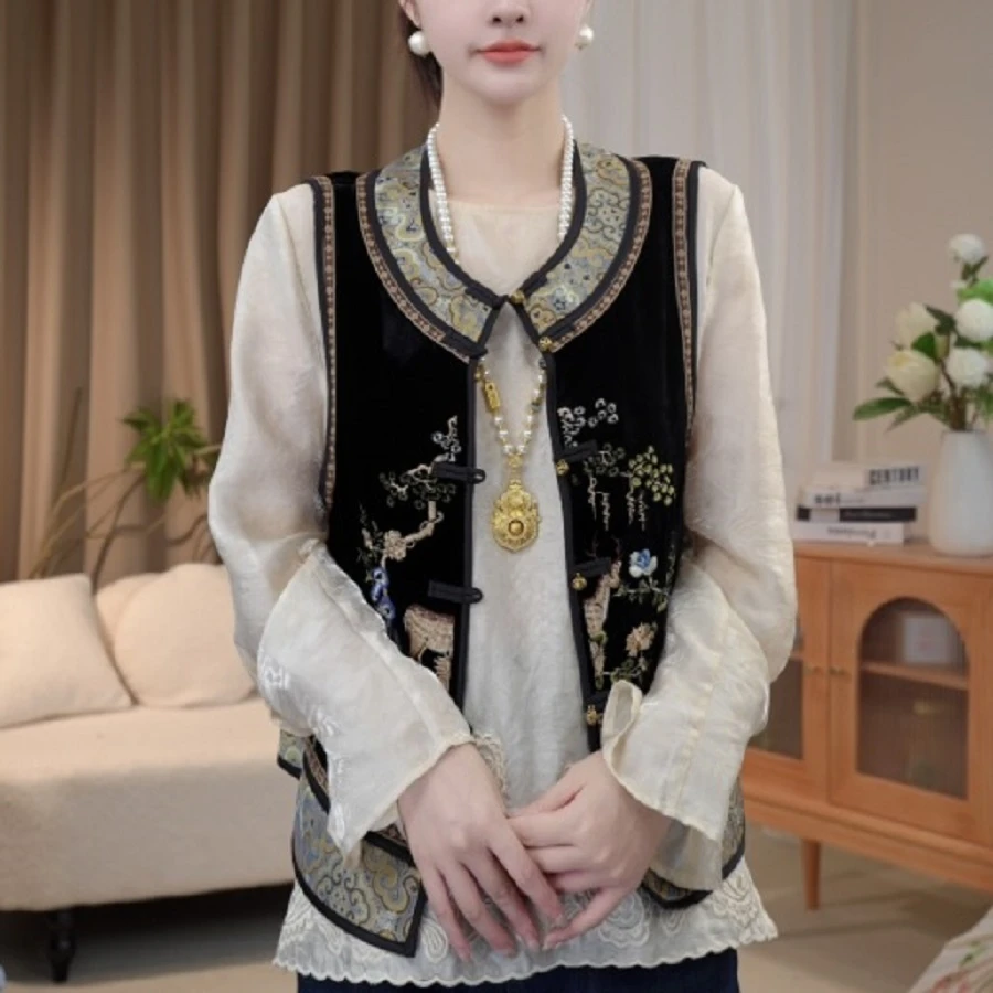 秋季新品重磅刺绣新中式国风丝绒马甲2025C4881-倩倩杭锦仓