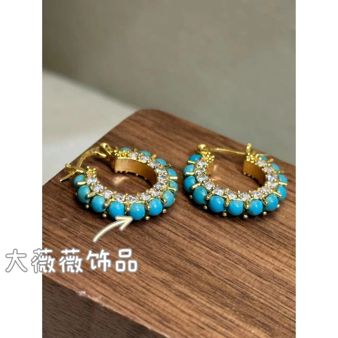 铜合金耳饰 金色侧边蓝色耳环-4915