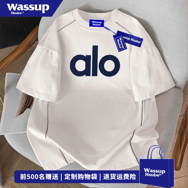 WASSUP HSUBE 简约风小众字母印花白色短袖T恤男夏季百搭纯棉上衣