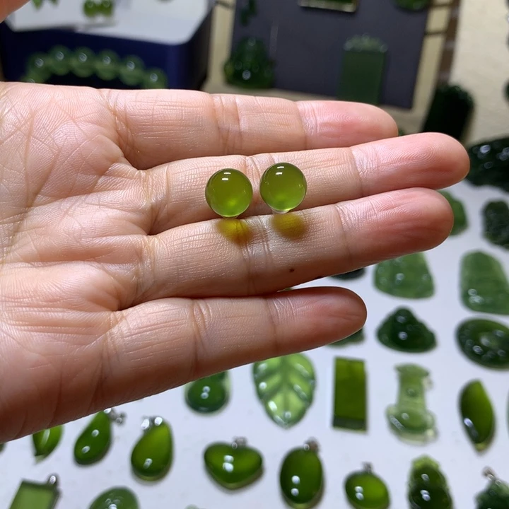 岫玉银S925镶嵌耳钉耳钉