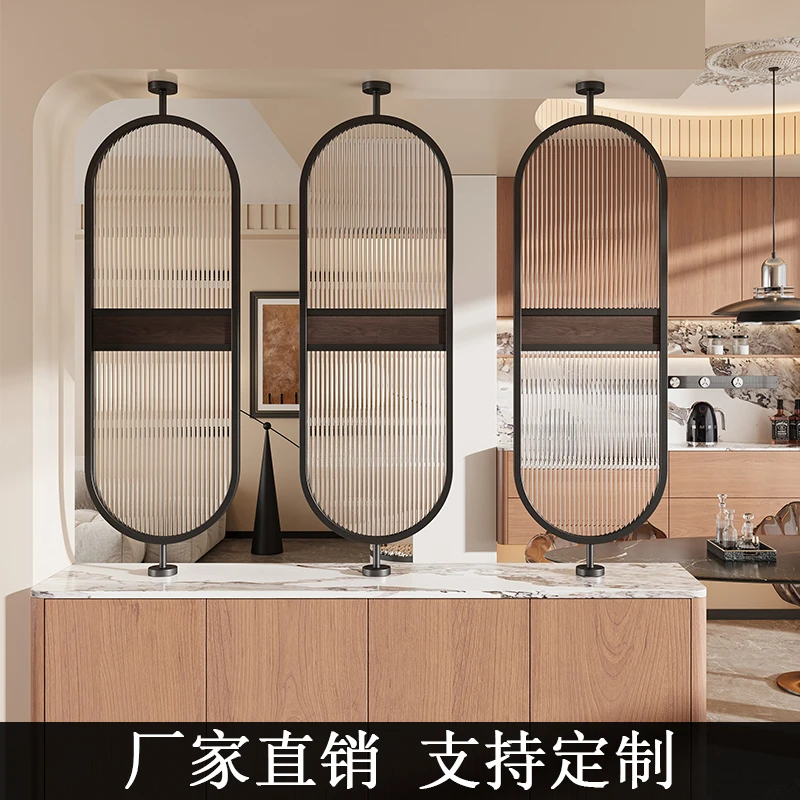 现代简约长虹玻璃隔断墙客厅玄关餐厅办公室不锈钢遮挡可旋转屏风