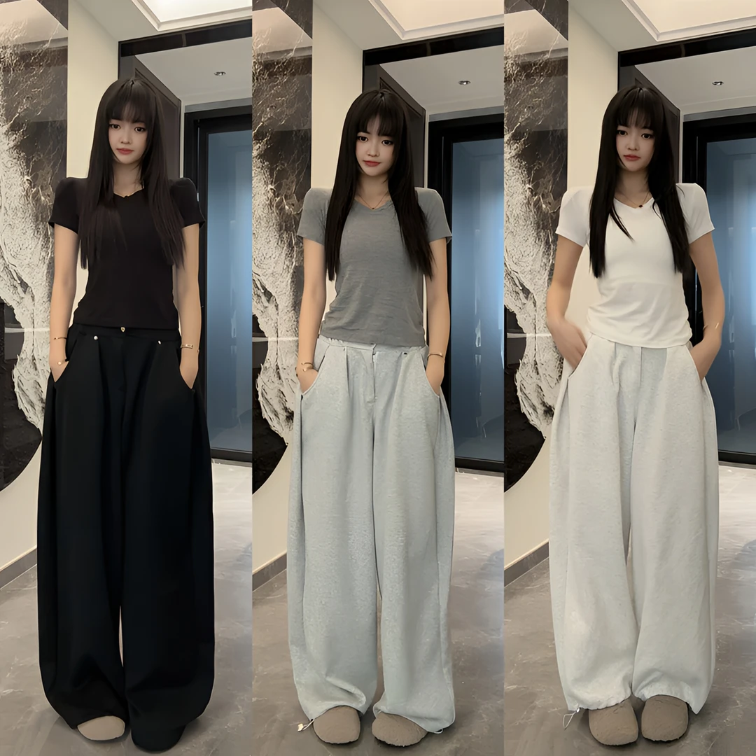 倪不叶【宽松卫裤运动裤】运动裤女夏慵懒垂感拖地长裤宽松阔腿休闲