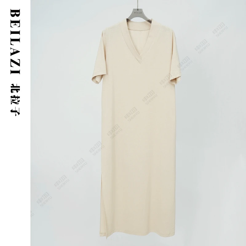 北拉子丨奶油云朵丨汉麻大麻气质V领短袖连衣裙BDB2IL729