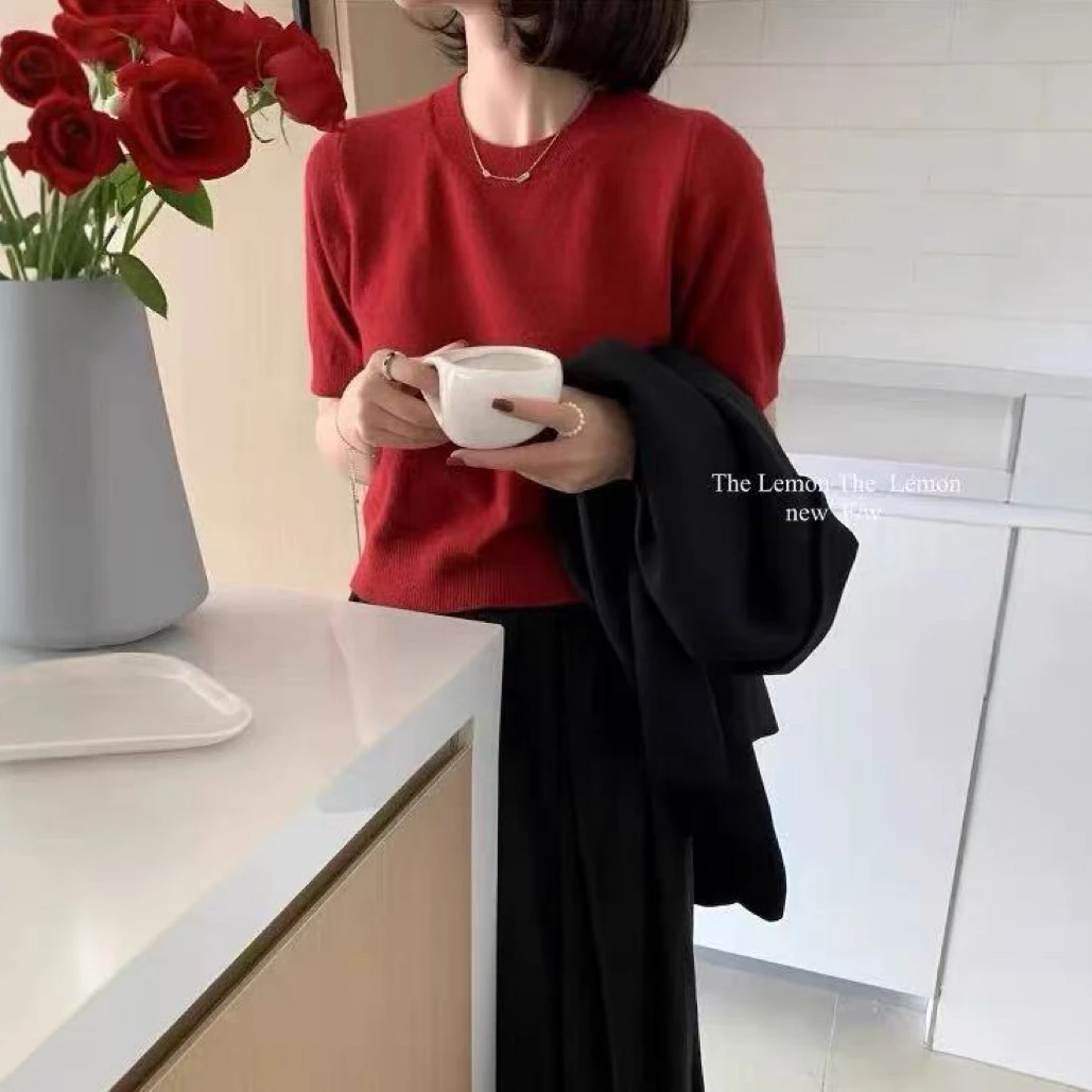 珍姐家圆领中袖针织衫623货号