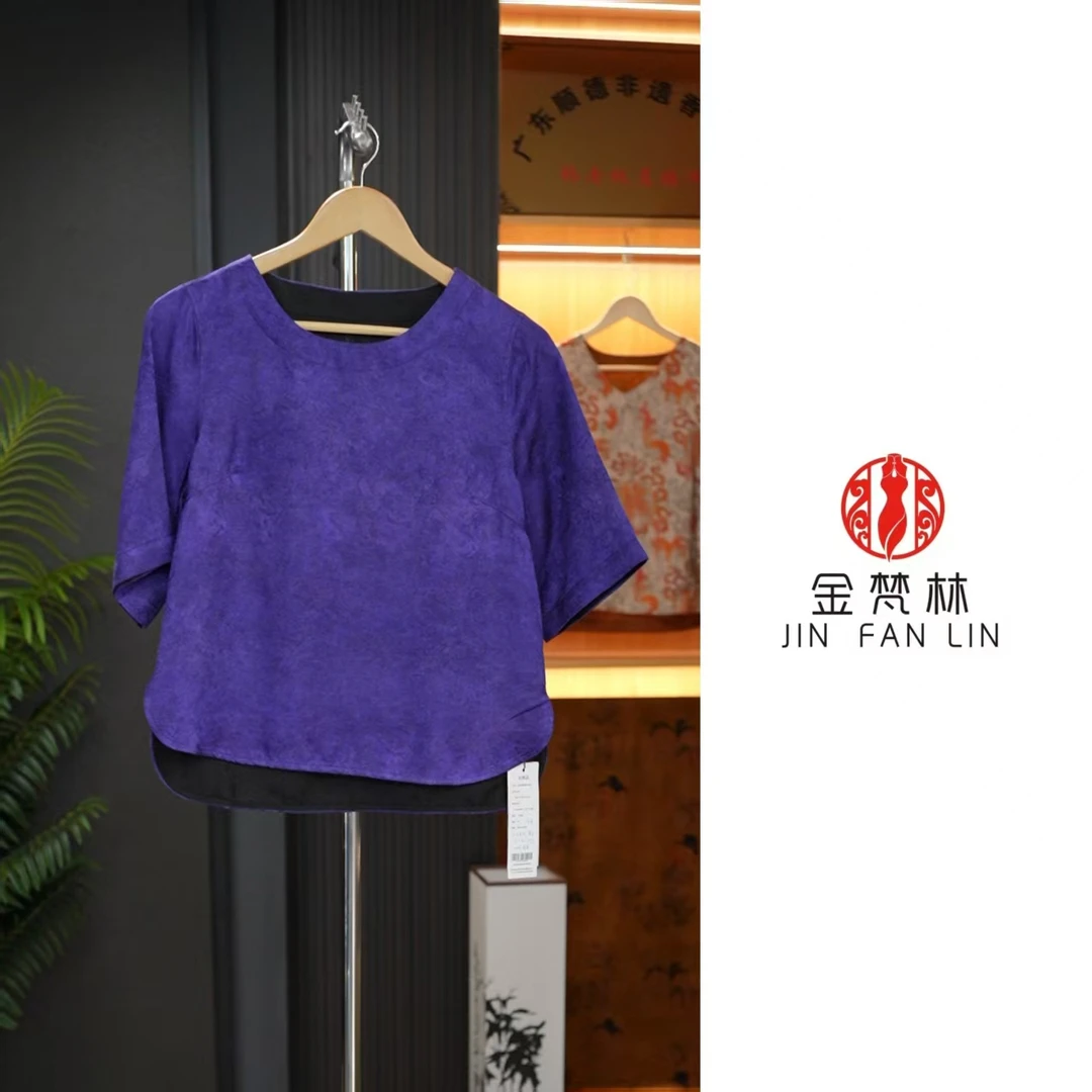 【八方来财】双面穿国风新中式纯色圆领花罗提花简约小衫百搭上衣