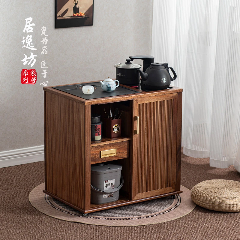 胡桃木移动小户型泡茶台办公室实木茶水柜茶桌边柜烧水壶一体家用