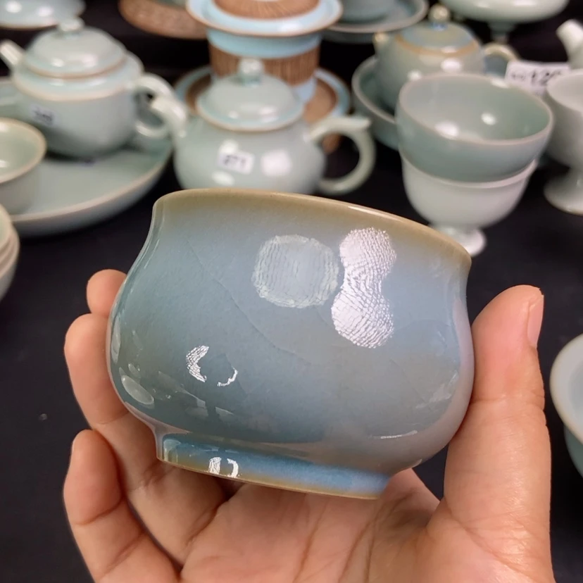 【闪购商品】束口杯原矿天蓝釉汝瓷